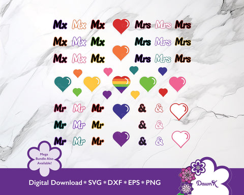 Mr and Mr Rainbow Pride Heart SVG | Celebrate LGBTQ+ Diversity SVG DawnKDesigns 