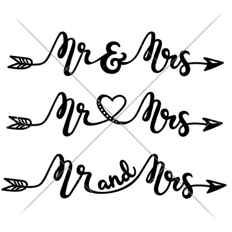 Mr and Mrs arrow 3 versions - Wedding SVG Chameleon Cuttables 