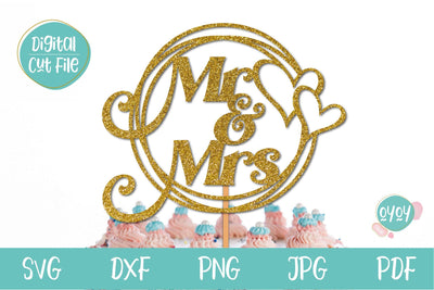 Mr and Mrs Cake Topper SVG with Frame and Hearts, Wedding SVG SVG OyoyStudioDigitals 