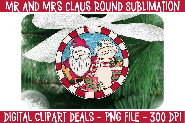 Mr and Mrs Claus Round Sublimation - Christmas Ornament PNG Sublimation Design Sublimation Digital Clipart Deals 