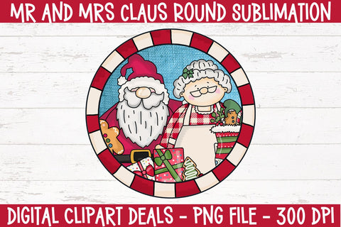 Mr and Mrs Claus Round Sublimation - Christmas Ornament PNG Sublimation Design Sublimation Digital Clipart Deals 