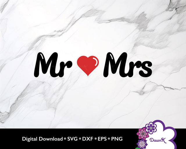 Mr and Mrs Red Heart SVG | Perfect for Weddings, Decor, and Newlyweds SVG DawnKDesigns 