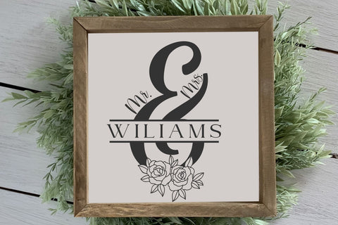 Mr and Mrs split monogram SVG , Mr & Mrs Wedding with Flower SVG Chamsae Studio 