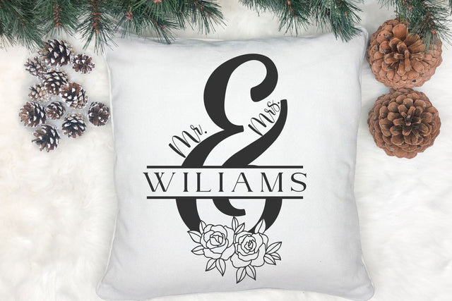 Mr and Mrs split monogram SVG , Mr & Mrs Wedding with Flower SVG Chamsae Studio 