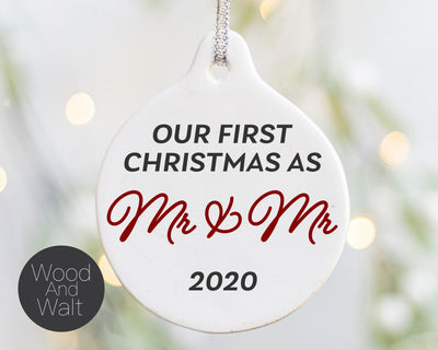 Mr & Mr Our First Christmas Ornament 2020 SVG | Holiday Cut File | Newlywed Design | Love Stencil | Printable Template | Announcement Decor SVG Wood And Walt 