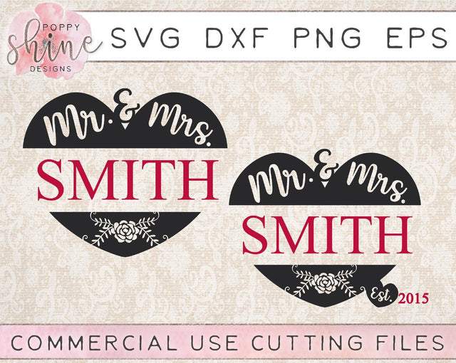 Mr & Mrs Monogram Frame Bundle SVG Poppy Shine Design 