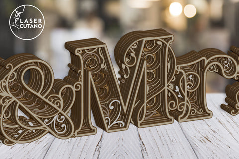 MR & MRS Multilayer Laser Cut Files, Mandala, Sign SVG, 3D Designs, Mini Design Bundles SVG LaserCutano 