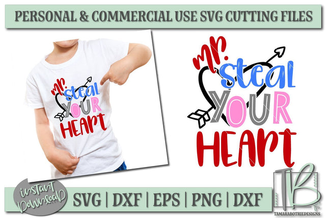 Mr. Steal Your Heart SVG File, Kid's Valentine's SVG Cut File SVG TB Designs 