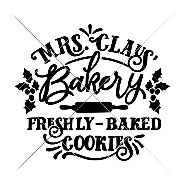 Mrs Claus Bakery freshly baked Cookies - Christmas Kitchen Sign Towel SVG Chameleon Cuttables 