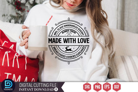 Mrs. Claus gingerbread bakery always fresh made with love bread cakes cookies cupcakes SVG SVG DESIGNISTIC 
