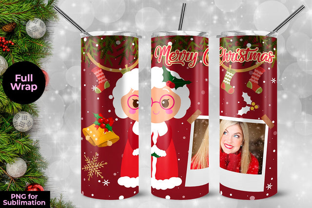 Mrs Claus Merry Christmas Frame Skinny Tumbler Wrap Template 20 oz Sublimation Sublimatiz Designs 