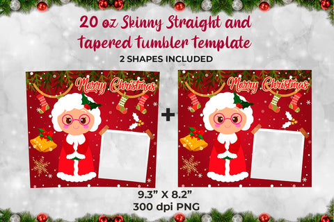 Mrs Claus Merry Christmas Frame Skinny Tumbler Wrap Template 20 oz Sublimation Sublimatiz Designs 