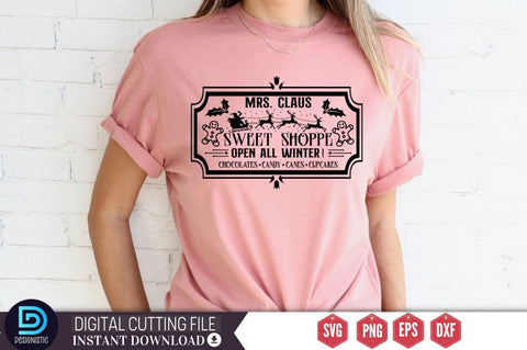 Mrs.Claus sweet shoppe open all winter ! chocolates candy canes cupcakes SVG SVG DESIGNISTIC 