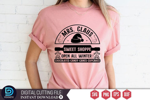 Mrs.Claus sweet shoppe open all winter ! chocolates candy canes cupcakes SVG SVG DESIGNISTIC 