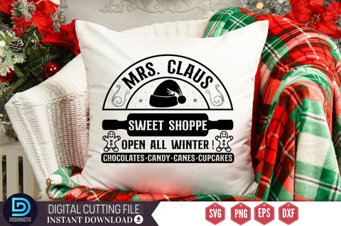 Mrs.Claus sweet shoppe open all winter ! chocolates candy canes cupcakes SVG SVG DESIGNISTIC 