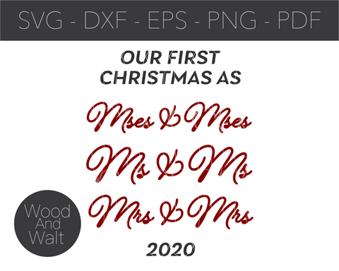 Mses & Mses Our First Christmas Ornament 2020 SVG | Holiday Couple Cut File | Newlywed Design | Announcement Stencil | Printable Template SVG Wood And Walt 