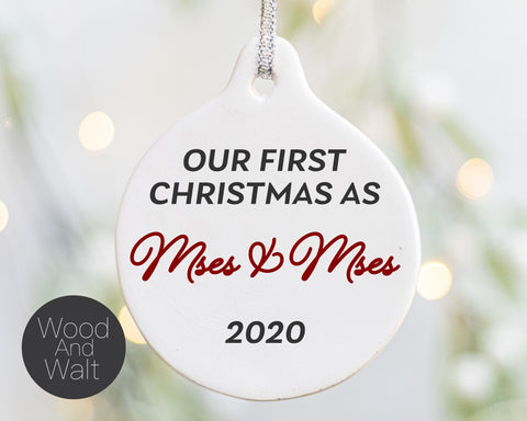 Mses & Mses Our First Christmas Ornament 2020 SVG | Holiday Couple Cut File | Newlywed Design | Announcement Stencil | Printable Template SVG Wood And Walt 