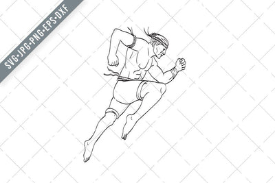 Muay Thai or Thai Boxing Fighter Jumping Striking with Knee Side Tattoo Style Black and White SVG Patrimonio Designs Limited 