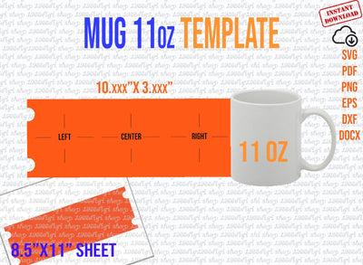 Mug 11oz Template, 11 oz Mug Template for Sublimation Full Wrap, Handle Cutouts, Mug 11 oz Svg, Cricut and Silhouette, Pdf Eps Dxf Docx SVG 1966digi 
