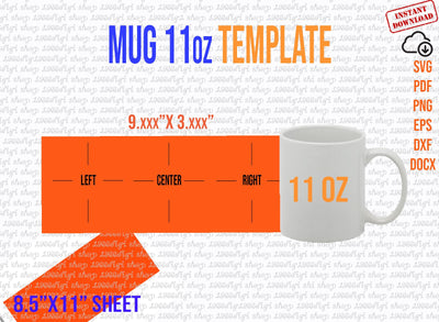 Mug 11oz Template, 11 oz Mug Template for Sublimation Full Wrap, Mug 11 oz Svg, Cricut and Silhouette, instant download Png Pdf Eps Dxf Docx SVG 1966digi 