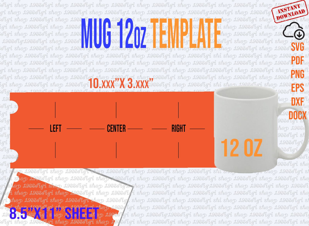 Mug 12oz Template, 12 oz Mug for Sublimation Full Wrap, Handle Cutouts ...