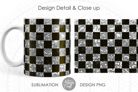 Mug design template with silver checkered pattern SVG Artisan Craft SVG 
