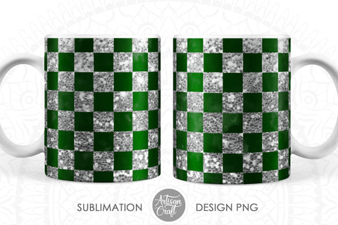 Mug design template with silver checkered pattern SVG Artisan Craft SVG 