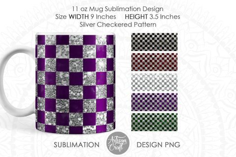 Mug design template with silver checkered pattern SVG Artisan Craft SVG 