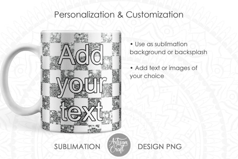 Mug design template with silver checkered pattern SVG Artisan Craft SVG 