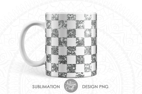 Mug design template with silver checkered pattern SVG Artisan Craft SVG 
