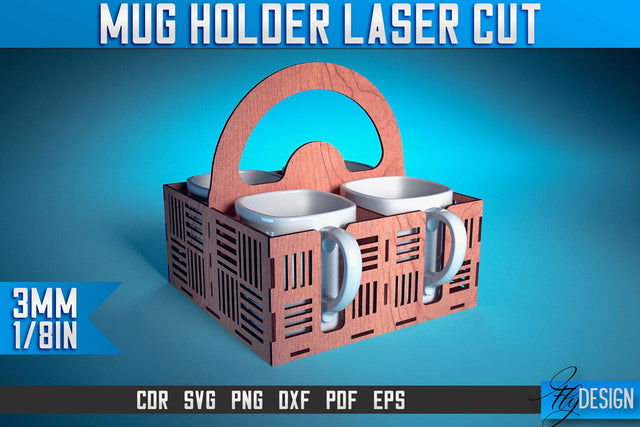 Mug Holder Laser Cut SVG | Mug Laser Cut SVG Design | CNC Files SVG Fly Design 