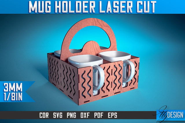 Mug Holder Laser Cut SVG | Mug Laser Cut SVG Design | CNC Files SVG Fly Design 