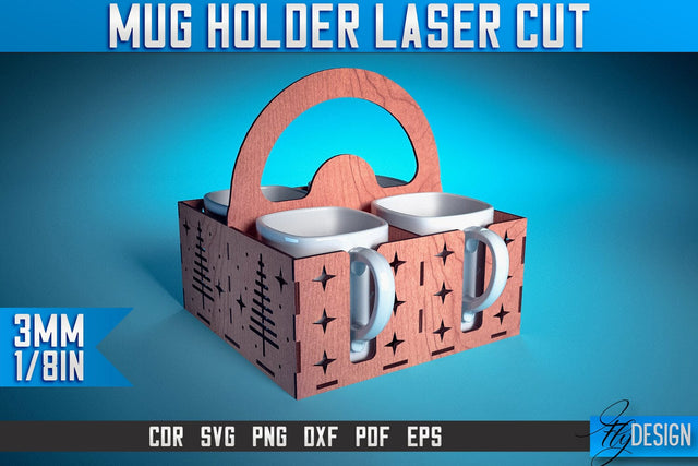 Mug Holder Laser Cut SVG | Mug Laser Cut SVG Design | CNC Files SVG Fly Design 