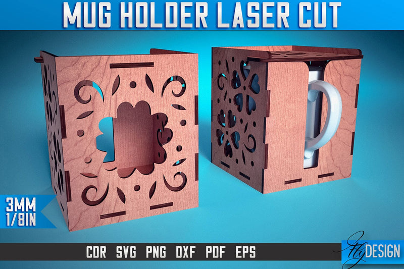 Mug Holder Laser Cut SVG | Mug Laser Cut SVG Design | CNC Files SVG Fly Design 