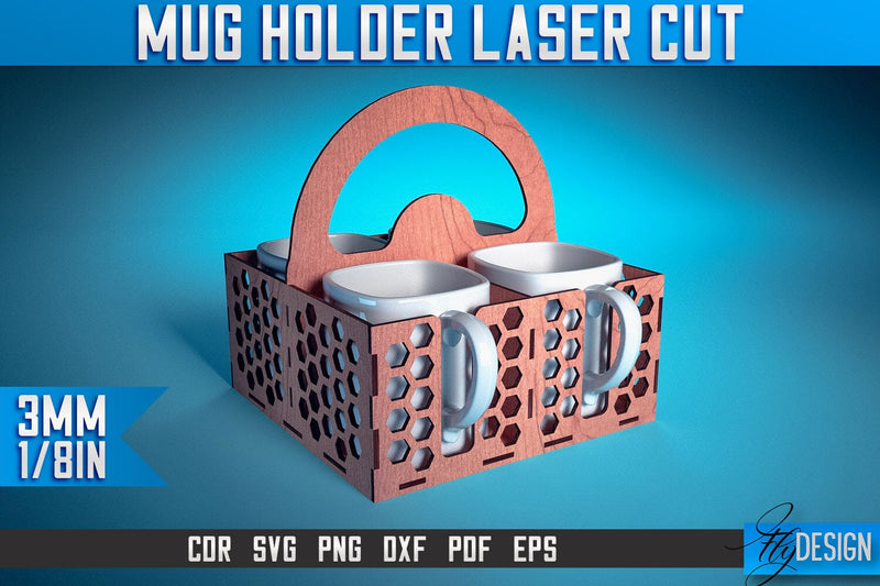 Mug Holder Laser Cut SVG | Mug Laser Cut SVG Design | CNC Files SVG Fly Design 