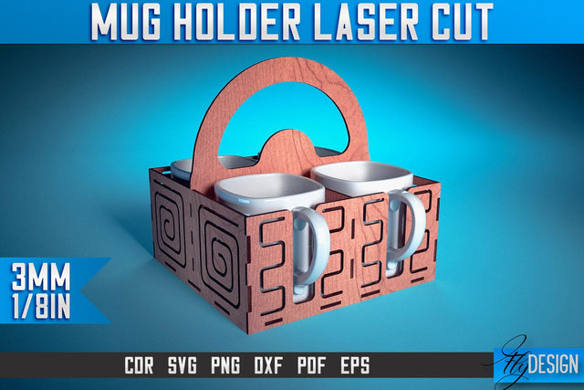 Mug Holder Laser Cut SVG | Mug Laser Cut SVG Design | CNC Files SVG Fly Design 