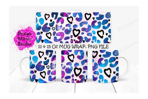 Mug Press Sublimation Design,Digital Mug Full Wrap Template,Leopard hearts Coffee Mug Design,Galaxy leopard 11 oz and 15 oz Mug Templates Sublimation ArtStudio 