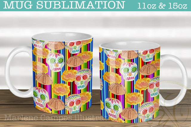 Mug Sublimation Day of the Dead / 11oz and 15oz/ Serape Sublimation Marlene Campos 