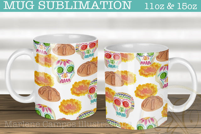 Mug Sublimation Day of the Dead / 11oz and 15oz/ White Sublimation Marlene Campos 