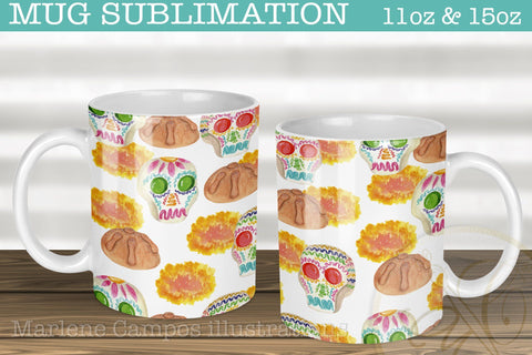 Mug Sublimation Day of the Dead / 11oz and 15oz/ White Sublimation Marlene Campos 