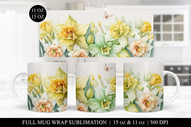 Mug Sublimation Design - Daffodil Flowers Mug Wrap PNG Sublimation BijouBay 