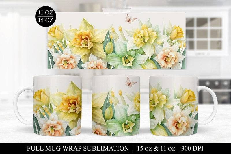 Mug Sublimation Design - Daffodil Flowers Mug Wrap PNG Sublimation BijouBay 