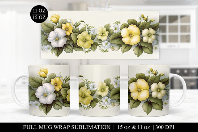 Mug Sublimation Design - Primrose Flowers Mug Wrap PNG Sublimation BijouBay 