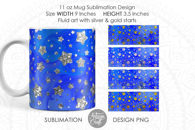 Mug sublimation designs with fluid art, gold and silver stars, cute mugs SVG Artisan Craft SVG 