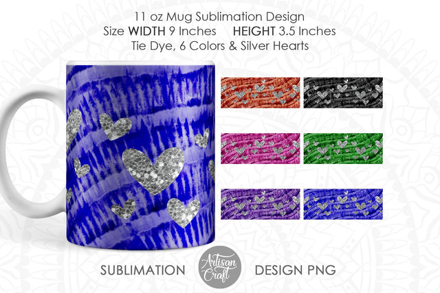 Mug sublimation designs with Tie Dye and silver hearts SVG Artisan Craft SVG 