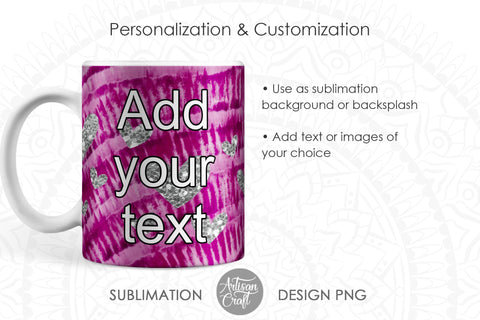 Mug sublimation designs with Tie Dye and silver hearts SVG Artisan Craft SVG 