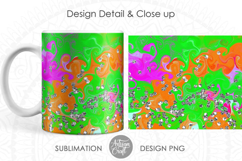 Mug sublimation PNG with neon color, silver glitter Sublimation Artisan Craft SVG 