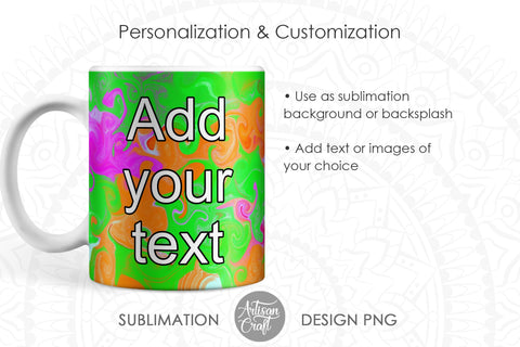 Mug sublimation PNG with neon color, silver glitter Sublimation Artisan Craft SVG 