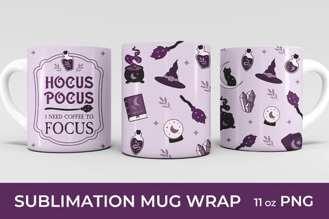 Mug sublimation wrap hocus pocus i need coffee to focus Sublimation KMarinaDesign 