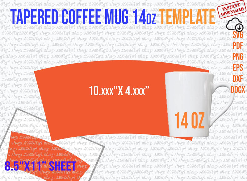 Mug Svg, Mug Tapered 14oz Template, Coffee Mug Tapered 14 oz for Sublimation, Mug Wrap, Mug Tapered Template, Mug Tapered Svg, Pdf Docx Dxf SVG 1966digi 